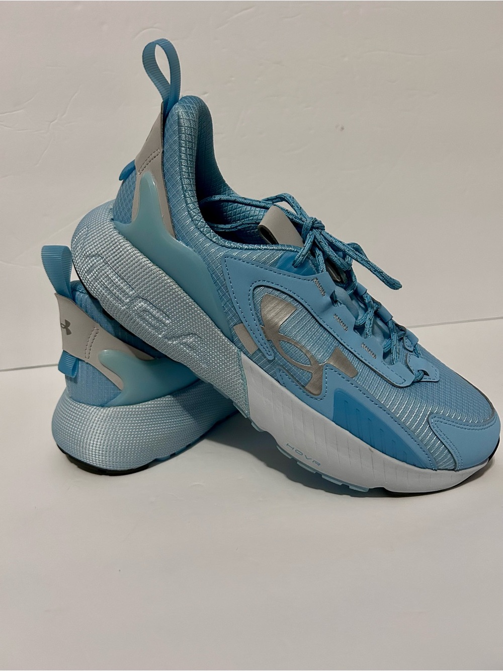 Under Armour Light Blue HOVR Mega 2 Athletic Sneakers with Silver Accents